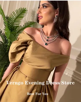Verngo Šampanjac Satin Linija Haljina za prom s otvorenim ramenima Nabora Jednostavne večernje haljine svojim gležnjeva Dubai Donje večernja haljina