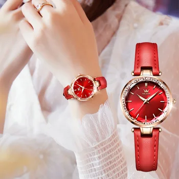 Ženski modni satovi OLEVS luksuzni sjajne kožne kvarcni sat sa dijamantima ženski vodootporan narukvica studentski poklon set