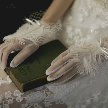 Ženske Vjenčanje Vjenčanje Kratke Rukavice s punim Prstima, Prozirne Perje Dužine do zapešća, Odijelo za maturalnu večer, Večer rukavice