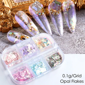 6 Komaraca Opal Pahuljice Holografski Skup u prahu za nokte Pink Purple Rainbow Šljokice Ukrasi za nokte Briljantan Sjaj za djevojčice
