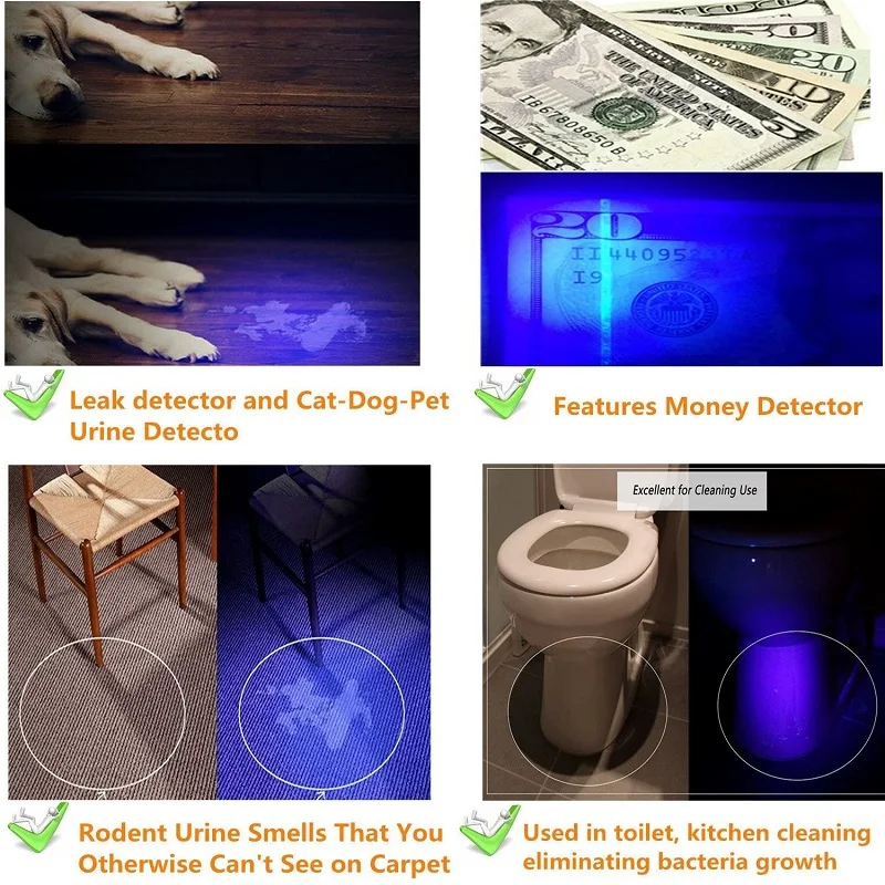 Led 365нм Prijenosni Prijenosni Crna Svjetla Detektor Urina kod životinja i mrlje Svjetla UV Uv Svjetiljku Baklja Svjetlost Slika  4