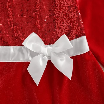 Božićna haljina za djevojčice sa šljokicama i lukom, uređenje u stilu, Patchwork, cijele kragna, Dugi rukav, Трапециевидное večernja haljina princeza od 2-6 godina