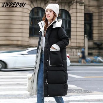 SWREDMI Dugi zimski kaput Ženske parkovi visoke ulične mode s kapuljačom Zimska odjeća Debele tople jakne s velikim džepovima Odjeće na munje