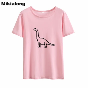 Mikialong Crtani Dinosaur Majica za žene 2018 Ljeto Slatka grafički majice za žene Top Tumblr Bijela хлопковая majica Femme