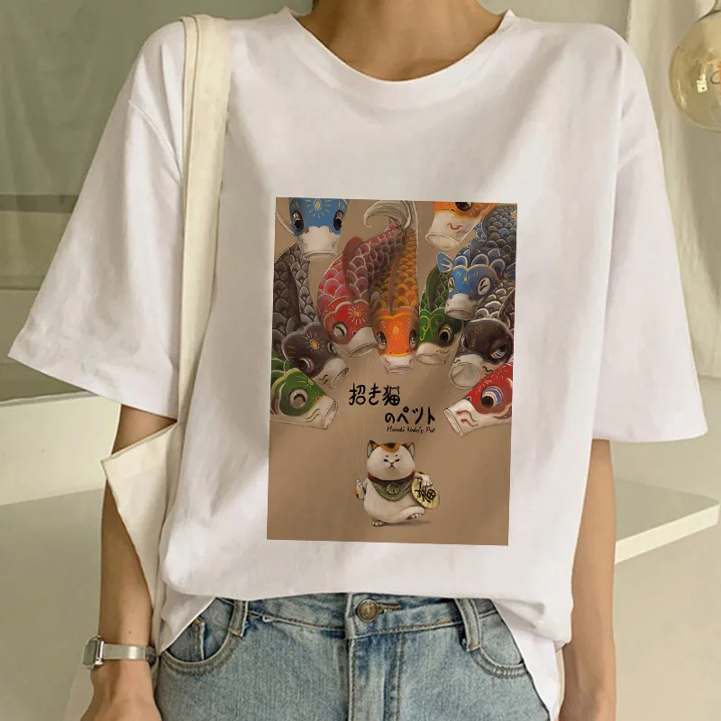 Sushi Mačka Crtani Slatka print ženska t-shirt Ženska t-shirt 2021 ljeto Harajuku 90 - ih za djevojčice majice kratkih rukava Dama mujer Slika  2