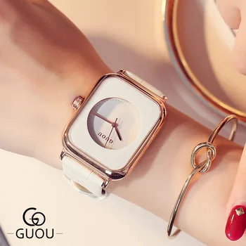 Satovi GUOU Najbolji brand luksuznih Pravokutni ženski satovi satovi Modni kožne sat relogio feminino reloj mujer