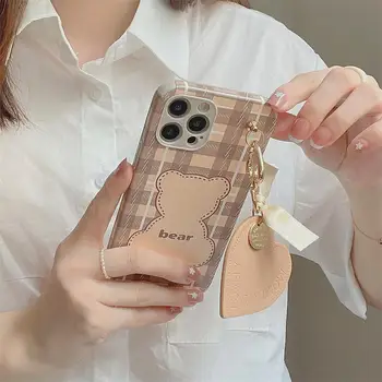 Korejski za iPhone 13 12 11 Pro Max X XS XR 7 8 Plus Torbica za telefon s likom Medvjeda Kožna Zaštitna torbica s ovjesom u obliku banta s ljubavlju