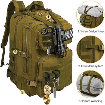 Muški Taktički ruksak 3-dnevno Odijelo za preživljavanje Molle Sustav, Kapacitet 30-50Л Poliester Napad ruksak