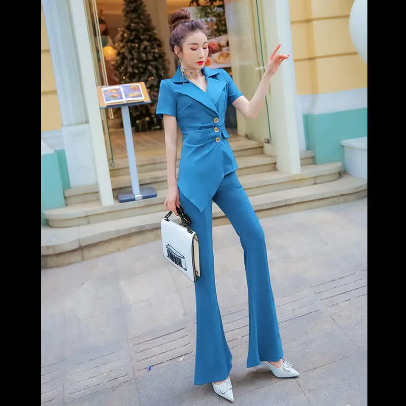 Žene 2021 Godišnji Poslovni Nogavica Odijelo Ženska Moda Formalni Blazer Kratkih Rukava i Hlače Komplet od 2 predmeta Ženski Kompleti odjeće B52 Slika  5
