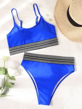 Novi Plavi Sportski komplet bikini Бандо Push-up Kupaći kostimi Ženski kupaći kostim s visokim strukom Kupaći kostimi ženski seksi kupaći kostim