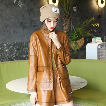 Tajiyane 2022 Proljeće Prirodna Kožuh Kožne Jakne Nova Moda Ovratnik-satna Ženska odjeća Jaqueta Feminina Gmm913