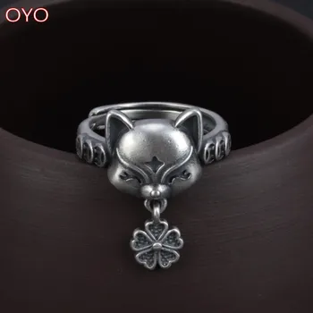 S925 srebra breskvin cvijet fox prsten klasicni mat novčić kažiprst prsten ženski živi usta podešavanje