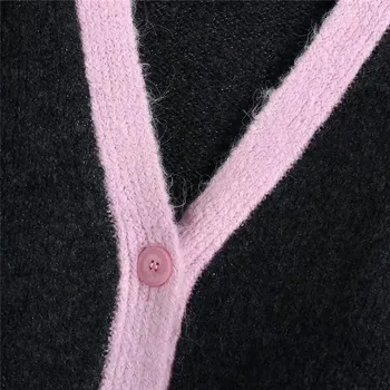 PSEEWE Za 2021 Pletene skraćene kardigan Ženski siva roze džemper sa V-izrez Ženski kardigan na zakopčane dugi rukav Jesenski jakna