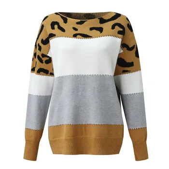 Modni леопардовый džemper u patchwork stilu Jesen zima 2021 Ženski pletene džemper Ženski kardigan s okruglog izreza pulover Top pull femme