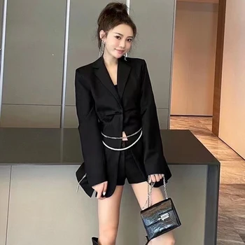 TWOTWINSTYLE Casual tanak однотонный blazer s lancem Ženski nazubljenim jaknu dugih rukava u korejskom stilu za žene Jesen 2021 Stil odijevanja