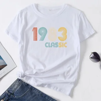 Ljetni žene Običan Casual majica kratkih rukava 1983 godine sa буквенным po cijeloj površini Ženska moda grafički t-shirt Ženska Berba majice s O-izrez Majice