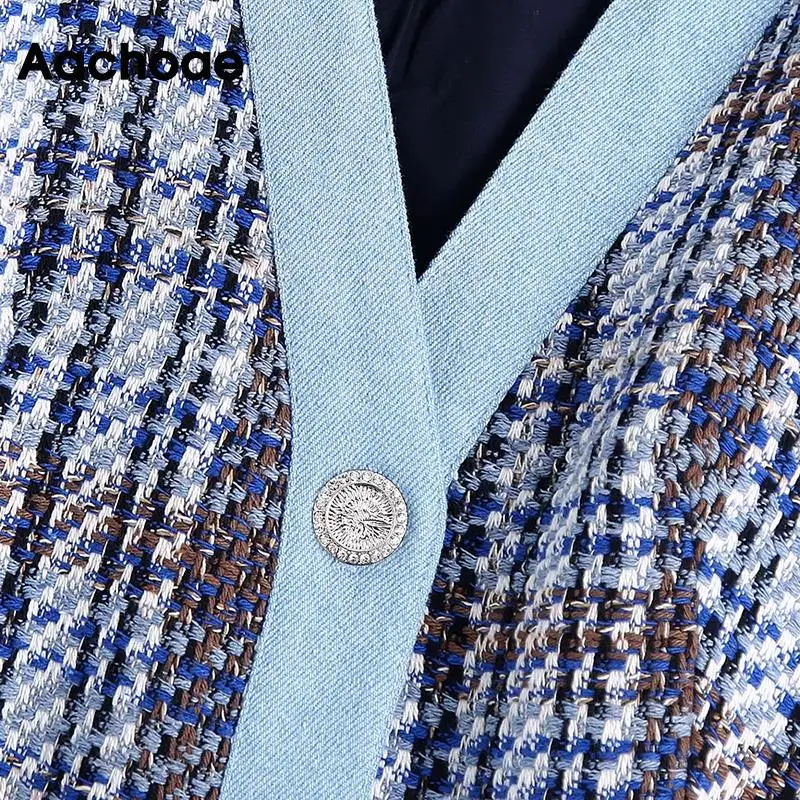 Aachoae Ženska Vintage pokrivač твидовая jaknu, Kaput Šik V-izrez u obliku dugih rukava, Duge jakne s džepovima Ženske modne duge kapute Slika  2