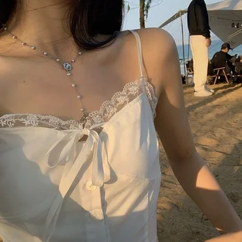 Majice Ženske Čiste Nevjerojatan Ljetni kulture cvjetne čipke djevojačko Plaža odjeća Majice-špageti za odmor u korejskom stilu Moderan Topla Rasprodaja Bijele Ženske Ins