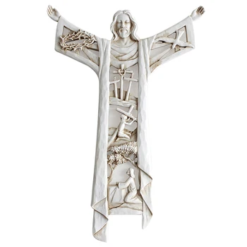 Podignut je Krist Zid Križ Kip Vjerska Figura Isusa Iz Tar. Zidni Viseći Ukras Šuplje Dizajn za Dom SP99