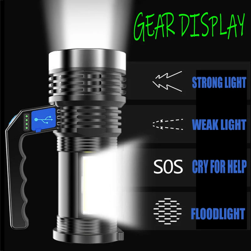 Moćna LED Svjetiljka Prijenosni Baklja P500 USB Punjiva Ugrađeni Reflektor Reflektor Vodootporan Ribolov Fenjer Slika  5