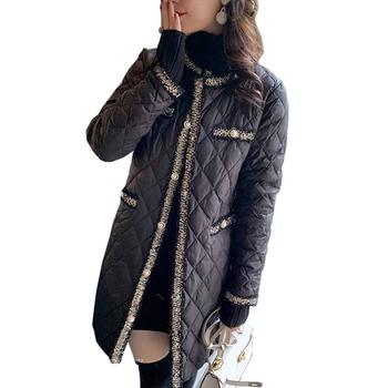 2021 Zimsko ватное kaput Za žene Elegantan gumb s okruglog izreza Jednostavno je duga topla odjeća kićankama Patchwork ženska jakna crna obloge