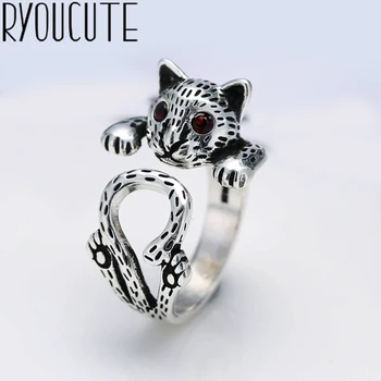 Boho Vintage Srebrne Boje Velika Mačka Prsten za Žene Ljubavnik Prsten na Prst Pokloni za Valentinovo