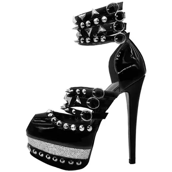 Минан Ser nove sandale na visoku petu ženska ljetna moda seksi crne cipele sa zakovicama 16 cm visoke sandale na ukosnica veličina 34-45