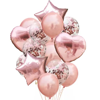 14 kom. balon Snop Konfete balon Buket Sretan rođendan Rose Gold Гелиевые vedra za zabave, Vjenčanje Pribor za tuširanje djeteta