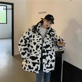 Zimske Nove jakne-dolje jakne s crtani panda Za žene Harajuku Slobodan debeli kaput s plikovima Ženske korejski BF Krava s po cijeloj površini Prevelike parkovi