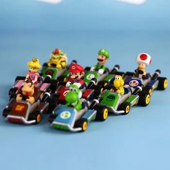 8 kom./compl. Braća Super Mario Mario Luigi Персиковая Žaba Yoshi Usmjerite Auto Karting Mini PVC Figure Model Igračke za djecu Pokloni