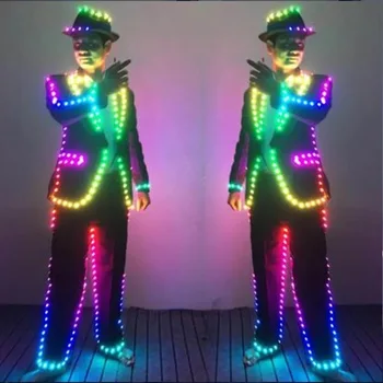 Šarene led odijelo za plesne predstave Led сценическая odjeća Sjajni, Sjajni Kostimi RGB LED odijelo