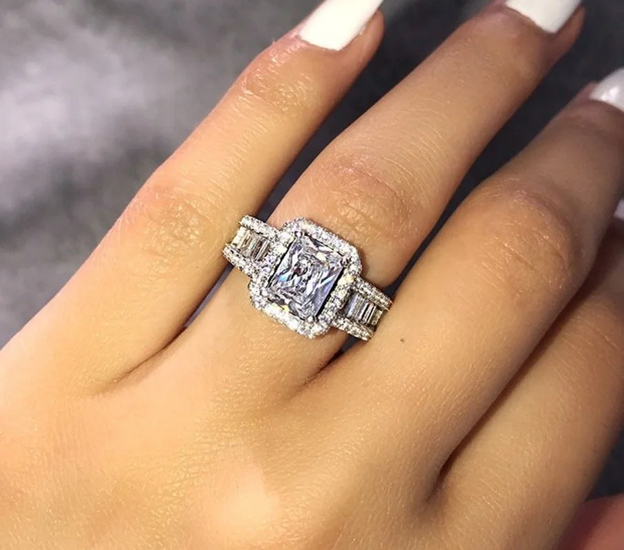Izuzetna srebrna boji moderan ženski prsten s umetak od kristala Циркона Vjenčano prstenje za žene Vjenčanja vjenčani nakit Poklon Slika  0