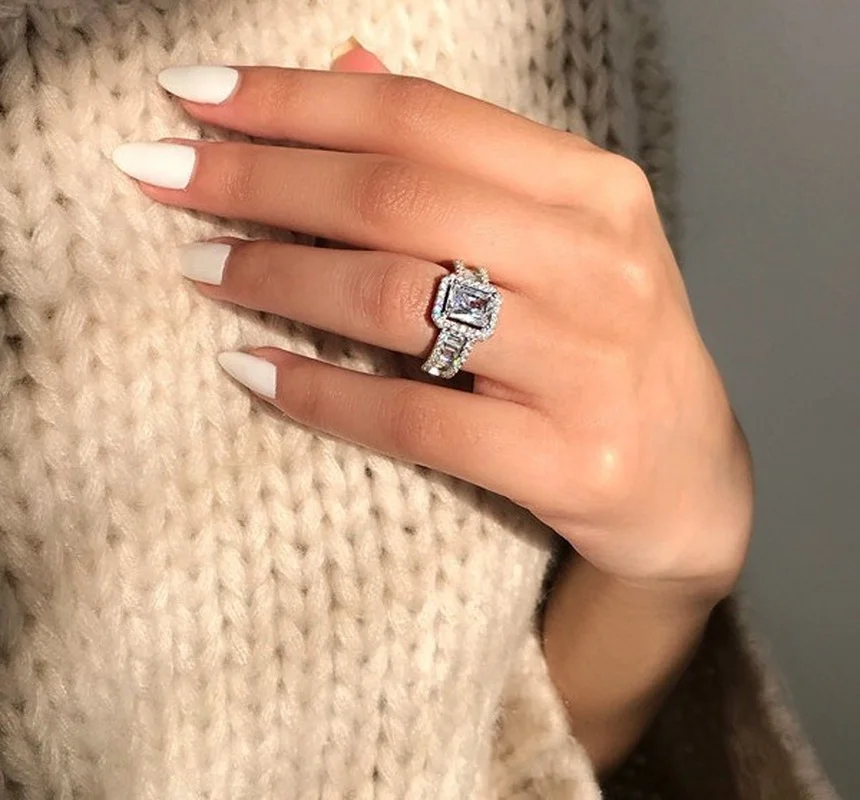 Izuzetna srebrna boji moderan ženski prsten s umetak od kristala Циркона Vjenčano prstenje za žene Vjenčanja vjenčani nakit Poklon Slika  1
