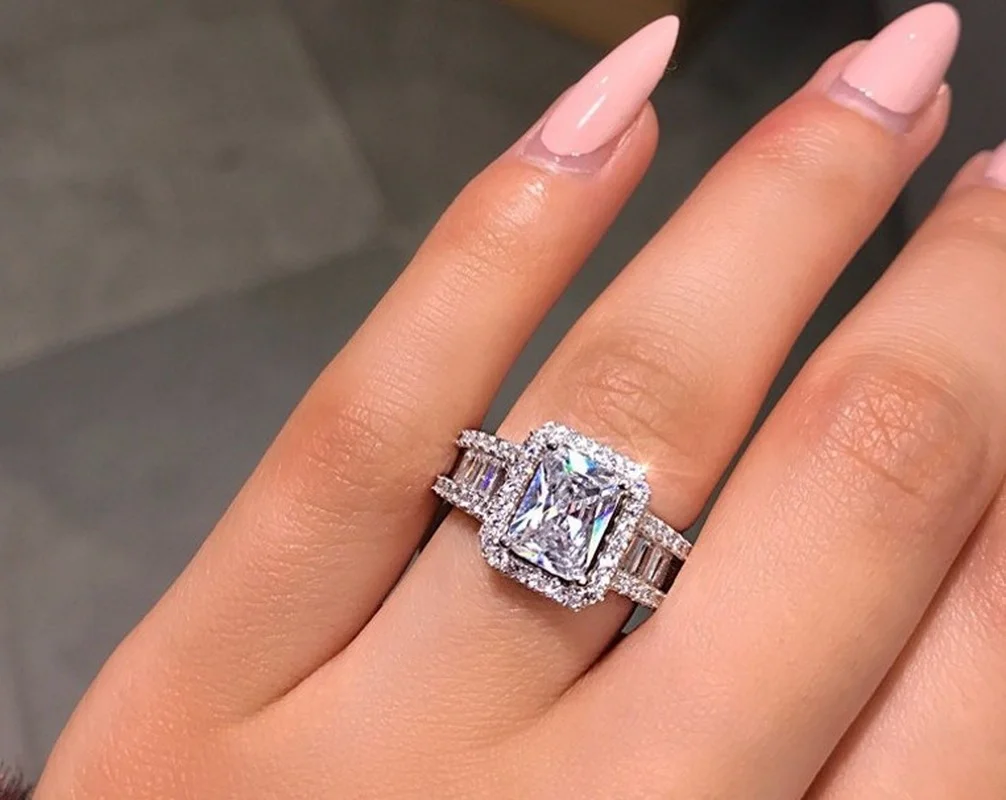 Izuzetna srebrna boji moderan ženski prsten s umetak od kristala Циркона Vjenčano prstenje za žene Vjenčanja vjenčani nakit Poklon Slika  2