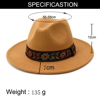 Nova klasična monotono фетровая šešir od osjetio za muškarce i žene s vezom ručne izrade s cvjetnim uzorkom Panama Gamble Jazz Kapu 58 cm