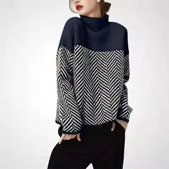 2021 jesen i zima ženska nova вязаная geometrijski вязаная водолазка džemper, pulover klonuo džemper šaren košulja dugi pulover