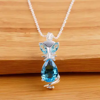 Vodeća moda temperament šarm visoko kvalitetne kitten je kristalno plavim ogrlica žena omiljeni modni nakit Besplatna dostava N758