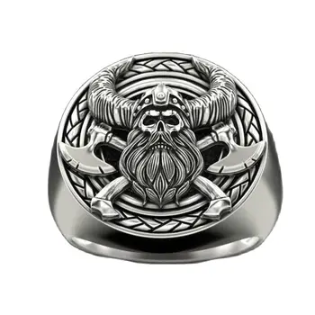 Viking Muški Prsten s lubanjom Nordijsko mitologija Klasicni Dvostruka Sjekira Lubanju Властное Muški Prsten Mogućnost Nakit poklon