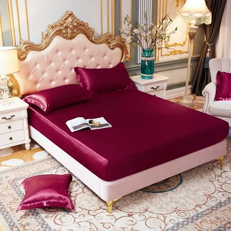WOSTAR satin svilene elastična krevetu zaštitna navlaka madraca monotono super mekan i udoban bračni krevet za odrasle i djecu, posteljina king size Slika  0