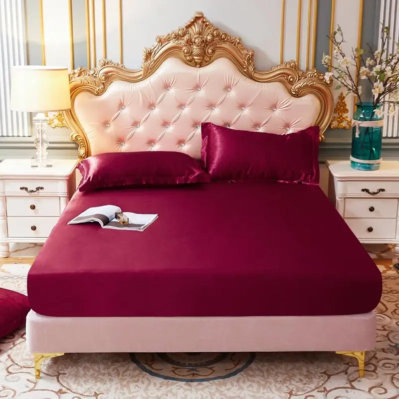 WOSTAR satin svilene elastična krevetu zaštitna navlaka madraca monotono super mekan i udoban bračni krevet za odrasle i djecu, posteljina king size Slika  1