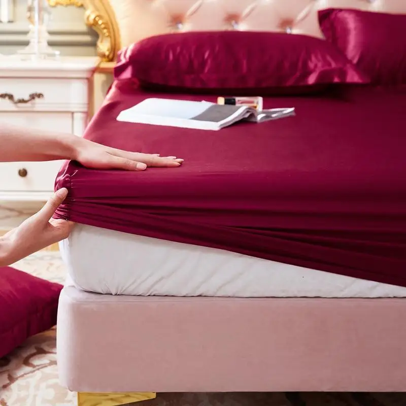 WOSTAR satin svilene elastična krevetu zaštitna navlaka madraca monotono super mekan i udoban bračni krevet za odrasle i djecu, posteljina king size Slika  5