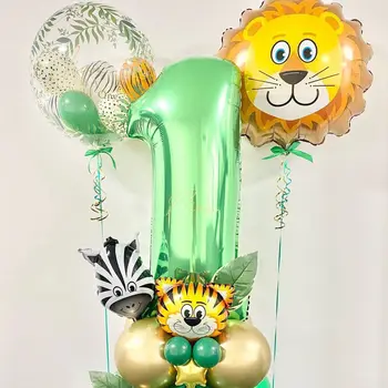 30/35 kom. baloni za stranke sa životinjama u džungli Skup sa zelenim digitalnim balonom za djecu Na Dan rođenja Safari Ukras za stranke Šumski pribor
