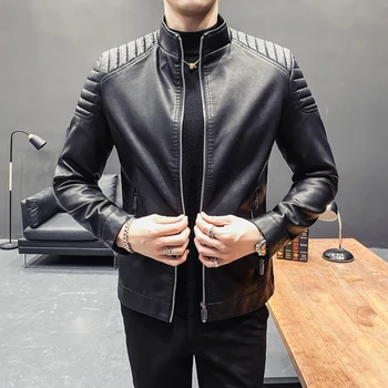 2021 Proljeće muške jakne-бомберы Modni muški kaput od umjetne kože na munje Kaput Motorni Moto jakna Muška odjeća za Bicikliste