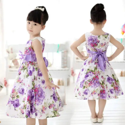 Dječja odjeća za djevojčice, Haljine Ljetna zabava Princeza Ljubičasta haljina s cvjetnim luk Puna haljina 2 4 6 7 8 9 10 godina Oblačenje djevojke Slika  1