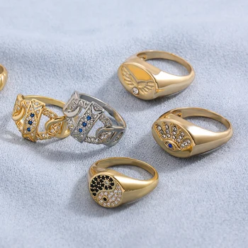 Šarm CZ Cirkon Plavi kamen Zle Oči Prsten Vintage Pozlaćena Tai Chi Иньян Nabijen Prsten za Žene Svadbeni nakit Poklon