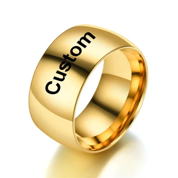 Korisnički Naziv Teksta 12 mm Naver Nestaju Klasične Vjenčano Prstenje Zlatne Boje Prsten Od Nehrđajućeg Čelika 316L Prsten Za Muškarce I Žene Nakit