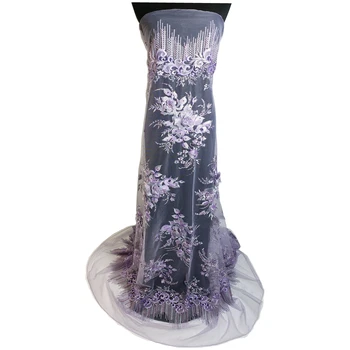 Vjenčanje cvjetne čipke Tkanina Luksuzno Francuski Talijanski Čipka 3D Oblog Cvijeće Haljinu od tkanine s Perlicama i Šljokicama Odjeća za Vjenčanja