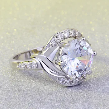 Moda 1 karat CZ Dijamant Angažman Prstenovi za žene Monotone Klasični Prsten od 925 sterling srebra Zaručnički Prsten Fin nakit S90