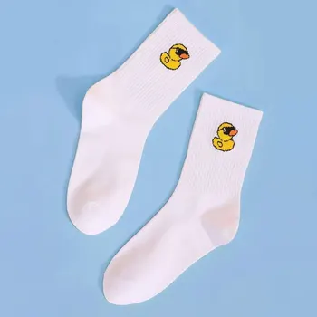 Ženske Slatka čarape Patka Crtani Kawai Pamučne Čarape Bijele Vesela Čarape Харадзюку Japanski Slastice