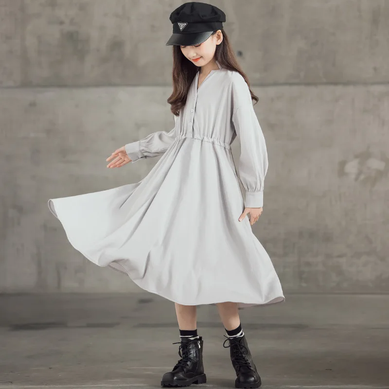 Haljina za djevojčice Za mlade Осеннее haljina Midi 2021 Novi modni odjeća za mališane je srednje duljine s elegantnim dugim rukavima,# 6411 Slika  4